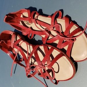 LUCKY BRAND / Strappy Cage Red Leather Flat Fisherman Sandals size 9 / 39 New